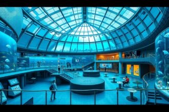 Aquazoo Löbbecke Múzeum belső tere tengeri és édesvízi állatokkal.