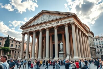 A Pantheon Róma híres ókori temploma, lenyűgöző kupolával és monumentális oszlopaival.