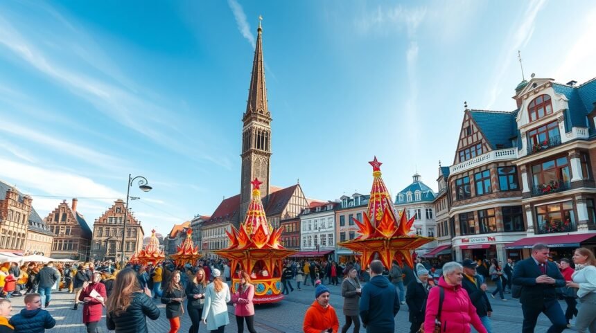 Düsseldorfi Rajnai Karnevál ünneplése színes felvonulással