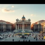 Piazza Venezia, a bustling square in Rome with historic architecture and vibrant atmosphere.