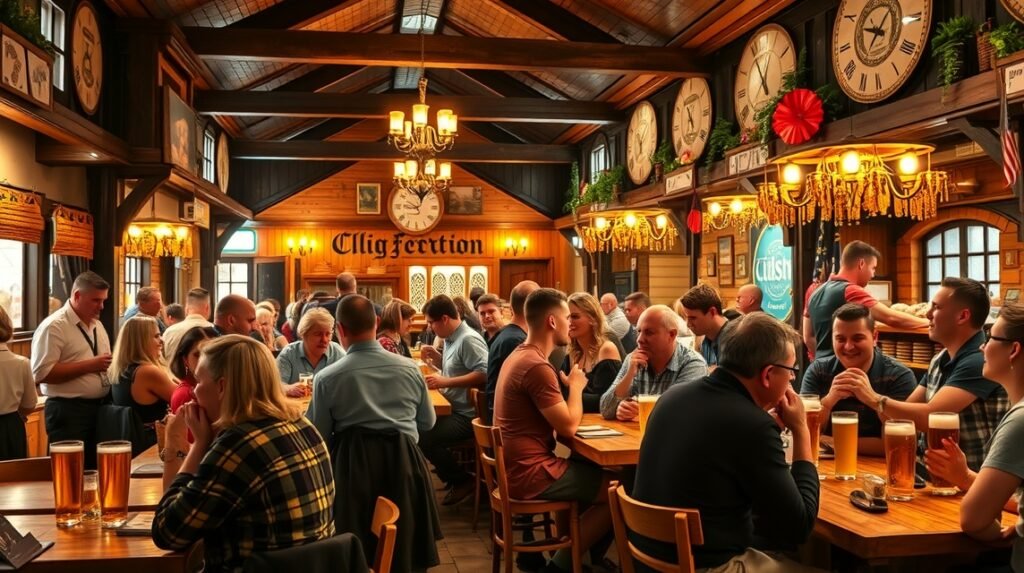 Köln sörház belső, vendégek élvezik a Kölsch sört