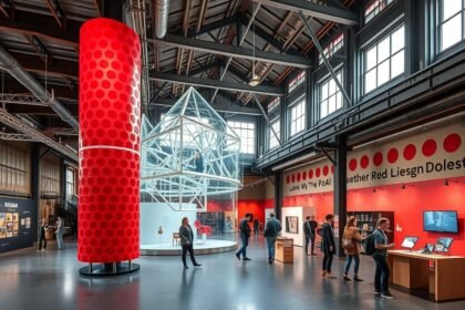 A Red Dot Design Múzeum látogatói egy interaktív kiállításon Essenben.