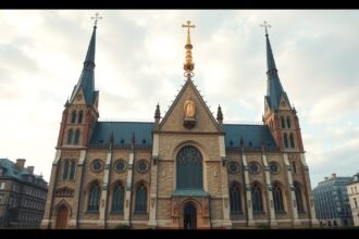 Az Esseni Dóm látképe, impozáns építészeti részletekkel.