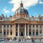 Szent Péter Bazilika látképe Rómában, reneszánsz és barokk építészet.