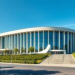 A Aalto Színház és Operaház modernista épülete Essenben.