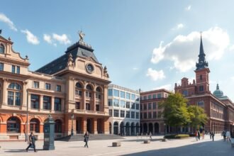 Lipcse városközpontja a Grassi Múzeum negyedben, lenyűgöző épületekkel.