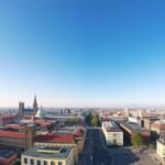Kilátás Lipcséről a City-Hochhaus panorámatetőjéről
