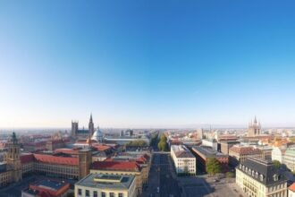 Kilátás Lipcséről a City-Hochhaus panorámatetőjéről