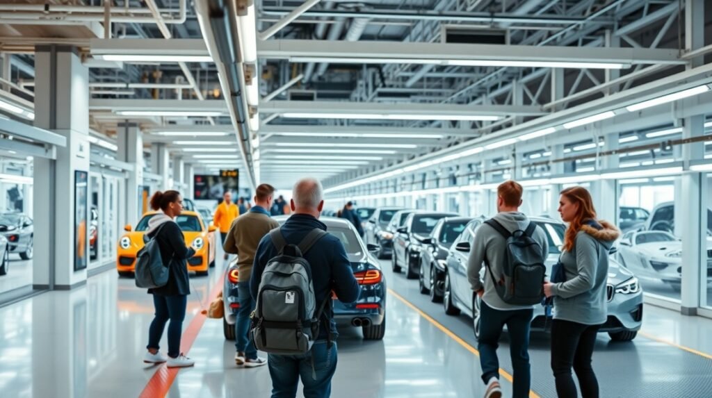 Látogatók a Lipcsei Porsche és BMW gyárban