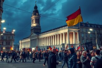 Tömeg vonul Lipcsében a rendszerváltás évfordulóján.