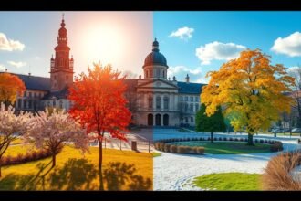 Lipcse különböző évszakai a város központjában