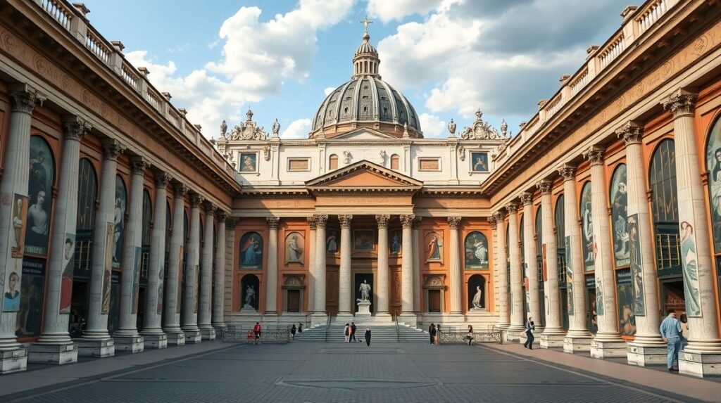 A Vatikán Múzeum impozáns belső udvara és a Sixtus-kápolna
