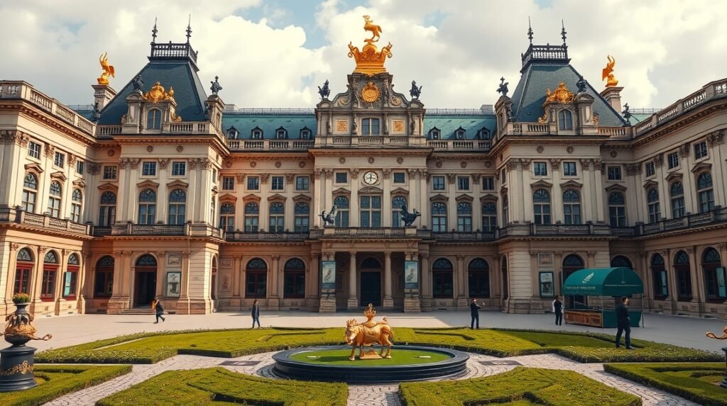 Drezda Királyi Palota és a Zöld Boltozat tájképe, barokk építészet