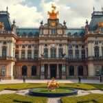 Drezda Királyi Palota és a Zöld Boltozat tájképe, barokk építészet