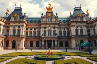 Drezda Királyi Palota és a Zöld Boltozat tájképe, barokk építészet