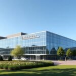 Üvegmanufaktúra (VW gyár) épülete Drezdában, modern designnal.