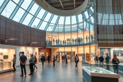 A Német Higiéniai Múzeum belső terei interaktív kiállításokkal.