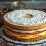 Drezdai Eierschecke sütemény, lágy túrós középréteggel és tojáskrémmel.