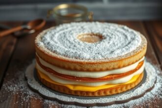 Drezdai Eierschecke sütemény, lágy túrós középréteggel és tojáskrémmel.