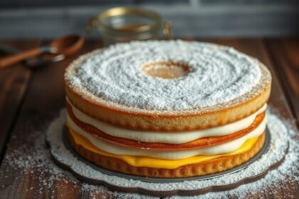 Drezdai Eierschecke sütemény, lágy túrós középréteggel és tojáskrémmel.