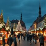 Drezda karácsonyi vásár a Striezelmarkt fényes estéjén.