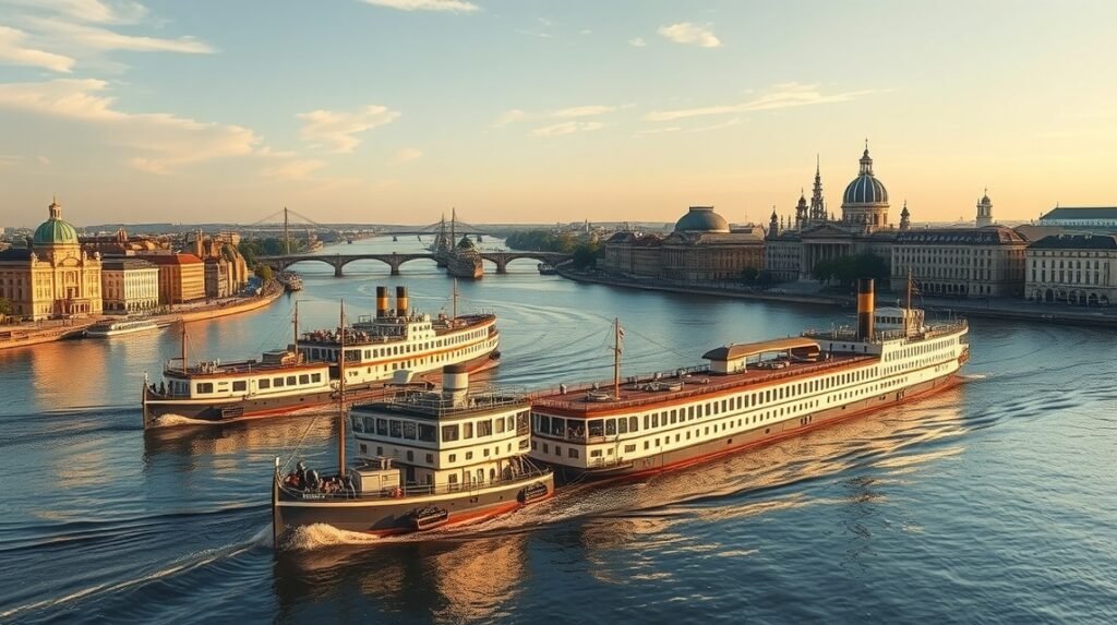 Történelmi lapátkerekes gőzhajók Drezdában az Elbán