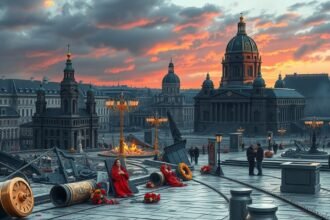 Drezda 1945 emlékhelye, romok és gyász, történelmi események.