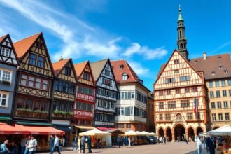 Römerberg tér festői fagerendás házai Frankfurtban