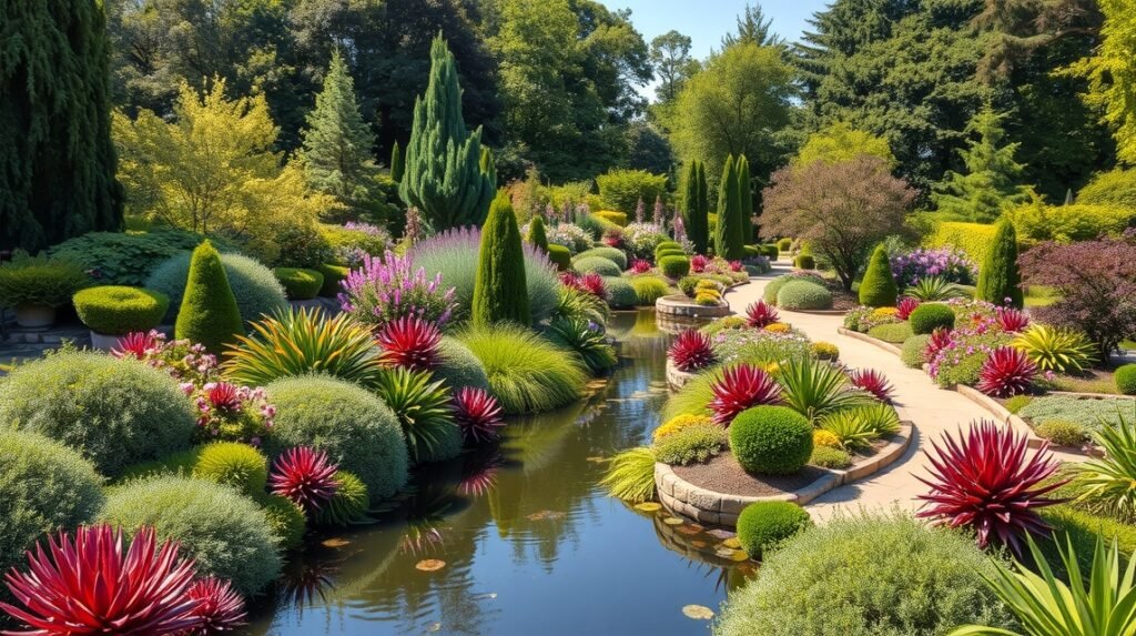 Palmengarten botanikus kert - színes növények és tavak Frankfurtban.