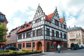 Goethe szülőháza Frankfurtban, hagyományos német építészettel.