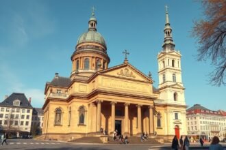 A Paulskirche épülete Frankfurt történelmi központjában.