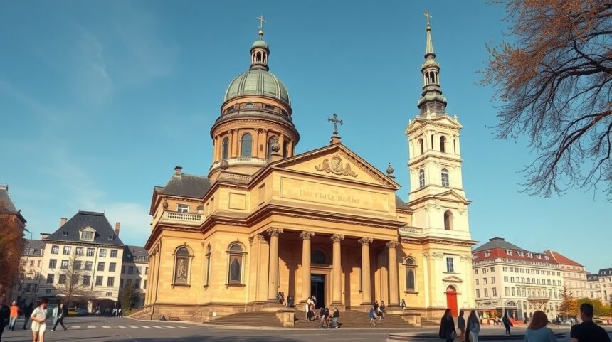 A Paulskirche épülete Frankfurt történelmi központjában.