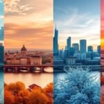 Frankfurt városképek különböző évszakokban.