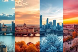 Frankfurt városképek különböző évszakokban.