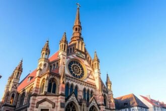 A Szent Lőrinc-templom gótikus építészete Nürnbergben.