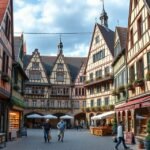 A Nürnbergi Handwerkerhof kézműves udvara középkori stílusban.