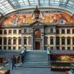 A Germán Nemzeti Múzeum elegáns belső tere, hagyományos műalkotásokkal.