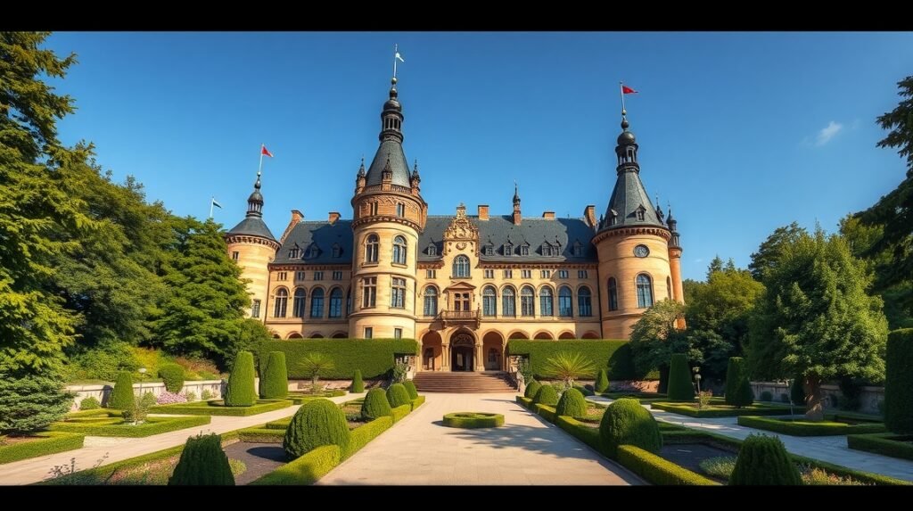 A Tucherschloss kastély impozáns építészete Nürnbergből.