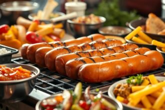 Nürnbergi rostbratwurst és helyi ételek ínycsiklandó tálalása