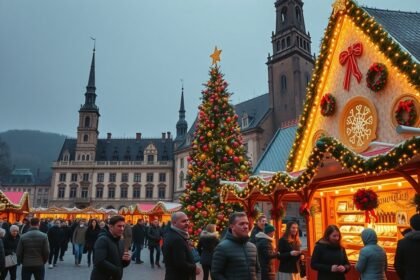 Nürnbergi Christkindlesmarkt karácsonyi vásár havas hangulatban