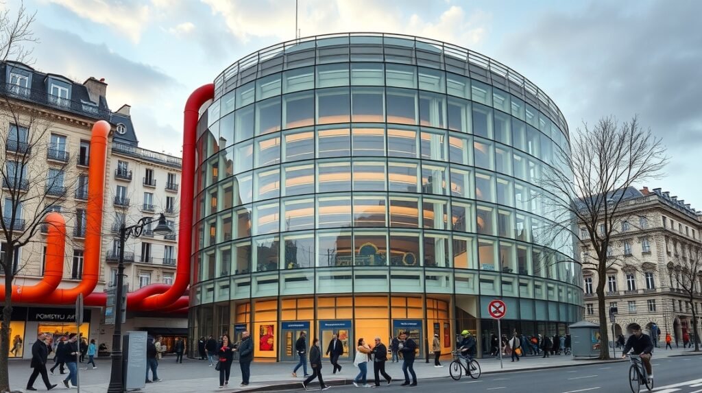 A Pompidou Központ modern építészeti csodája Párizsban.