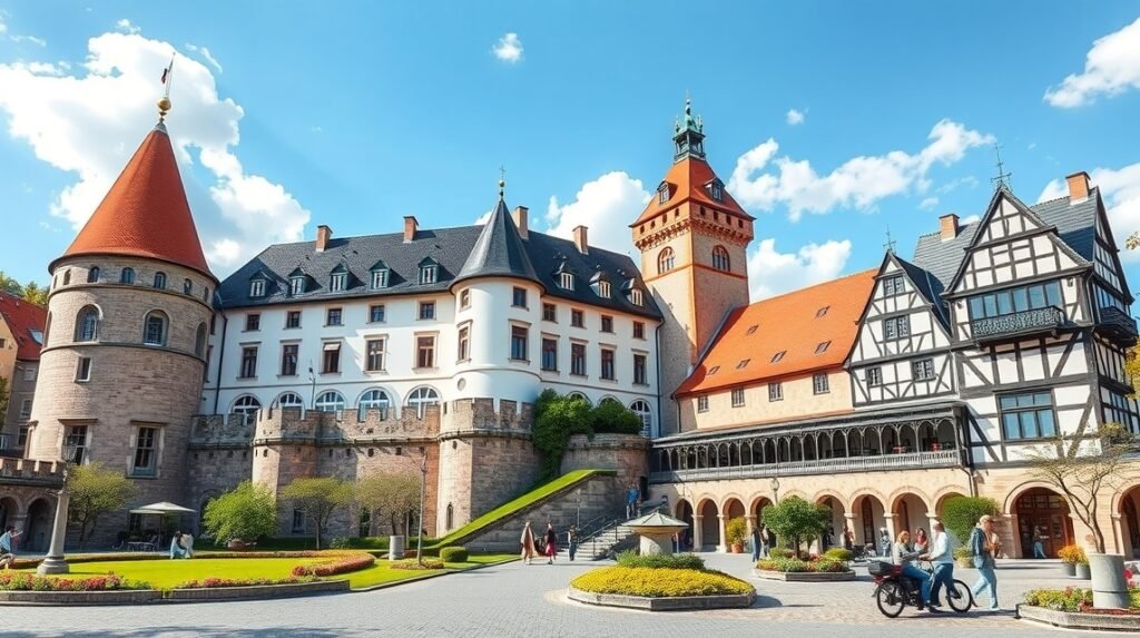 Ingolstadt Új Kastély látványos épülete és környezete.