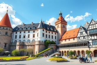 Ingolstadt Új Kastély látványos épülete és környezete.