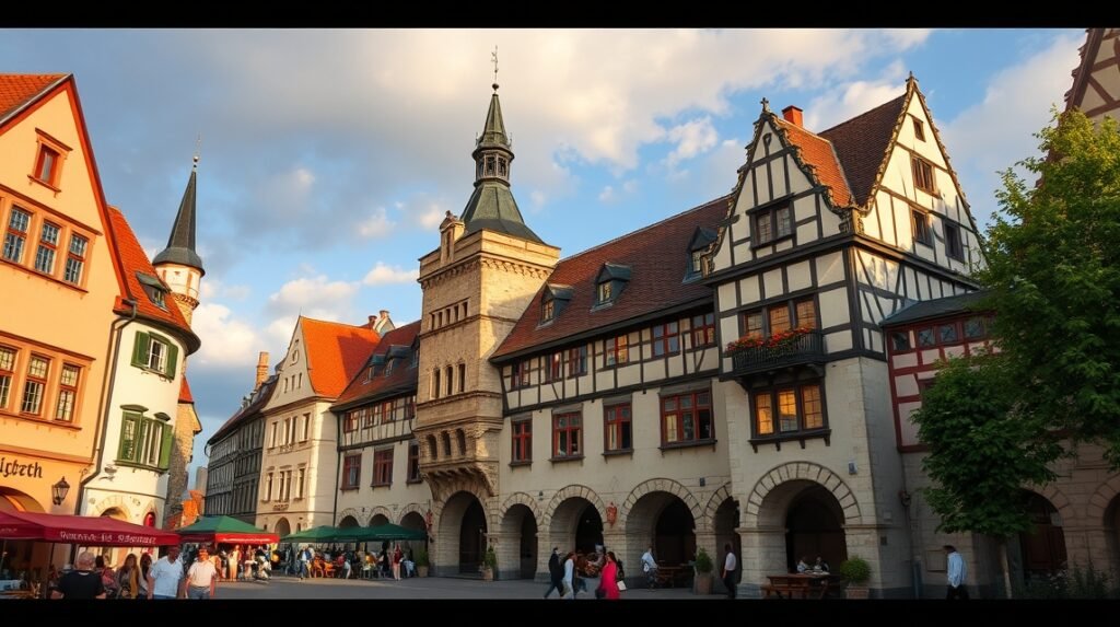 Ingolstadt városának középkori építészeti részletei és sétálóutca