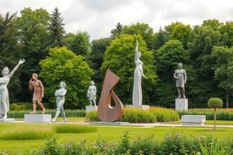 Kültéri szobrok a Lechner Múzeum Szoborparkjában Ingolstadtban.