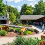 A Kleinzoo Wasserstern élővilága, gyönyörű állatokkal és látogatókkal.