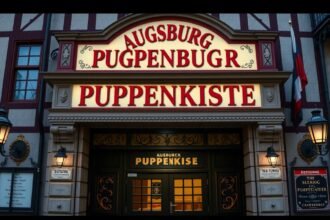 Augsburger Puppenkiste bejárati ajtaja, bábszínházban.