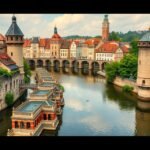 Augsburg UNESCO-világörökségi vízgazdálkodási rendszer látképe.