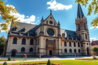 Szent Ulrich és Afra bazilika Augsburgban, impozáns homlokzattal.