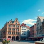 Maximilianstraße éles városi látnivaló Augsburgban, Németországban